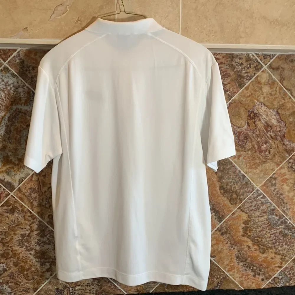 Men's Dri-Fit White Nike Golf Polo with Firebird Embroidered Logo, Size Large